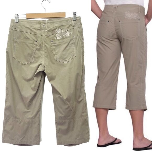 Kuhl Kendra Kapri Capri Pants Size 8 Beige Tan Cropped Hiking Pant Embroidered - Picture 1 of 13